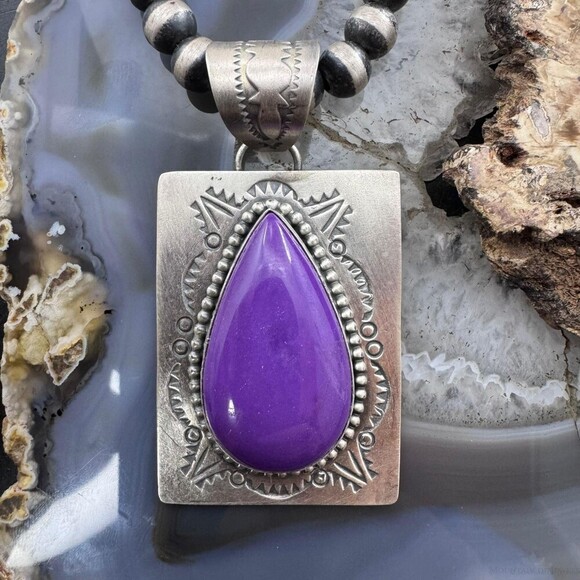 Native American Sterling Purple Phosphosiderite Decorated...